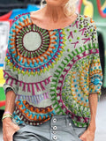 Floral Stitch Embroidery Pattern Women's Linen Long Sleeve T-shirt elevenforest