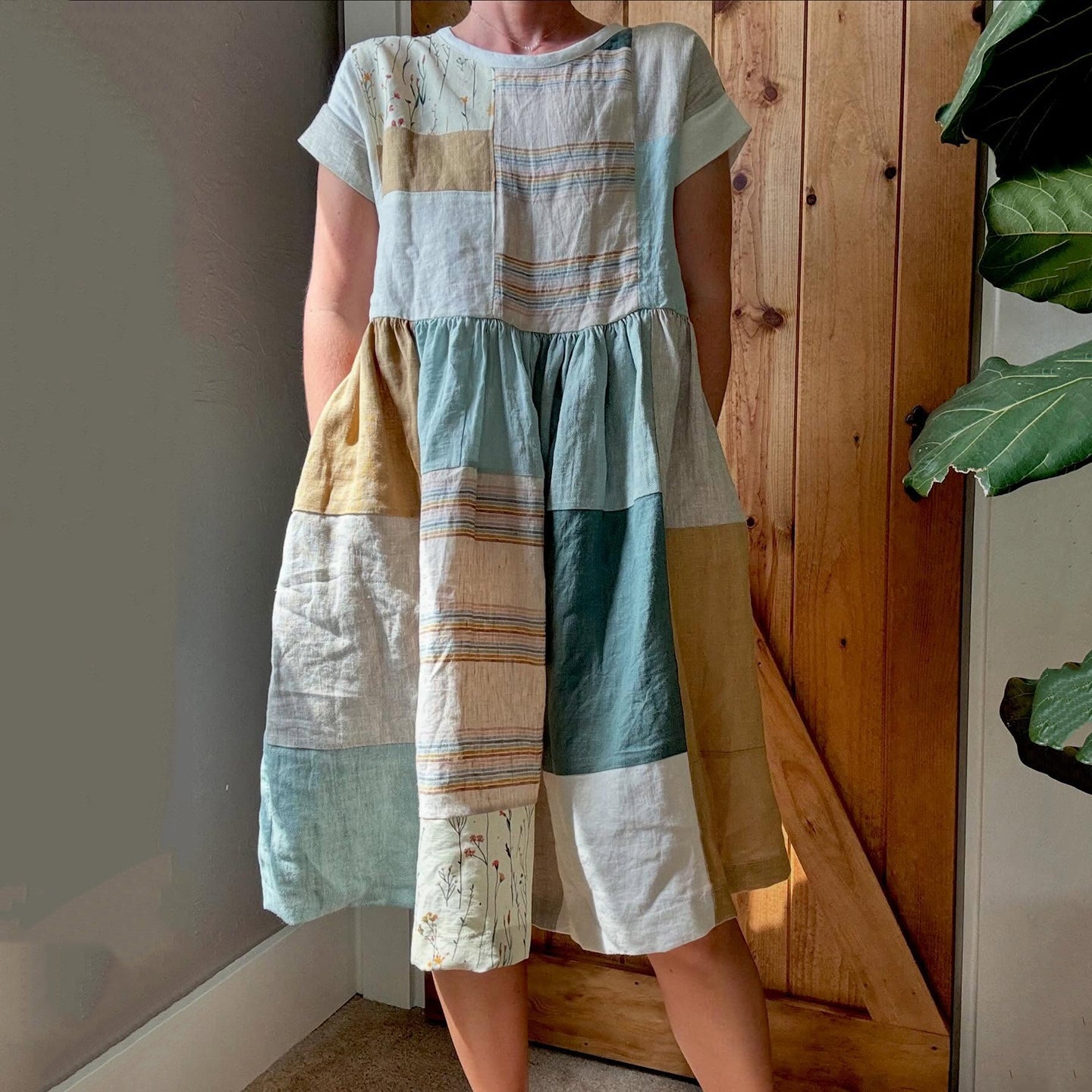 Women’s Vintage Japanese Stripe Patchwork Art Midi Dress elevenforest