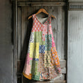 Vintage Floral Patchwork Art Linen Blend Tank Dress elevenforest