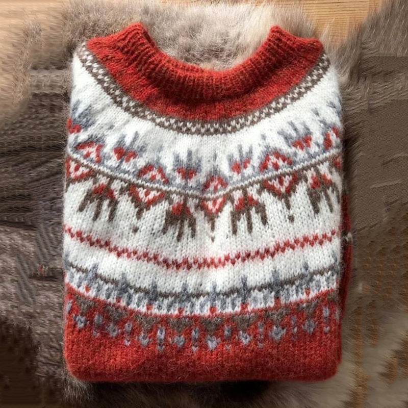 Vintage Geometry Icelandic Pattern Round Neck Comfy Sweater elevenforest