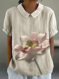 Flowy Lotus Flower Embroidered Linen Blend Tunic