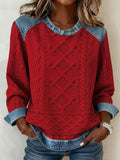 Comstylish Women's Textured Denim Collar Sweatshirt