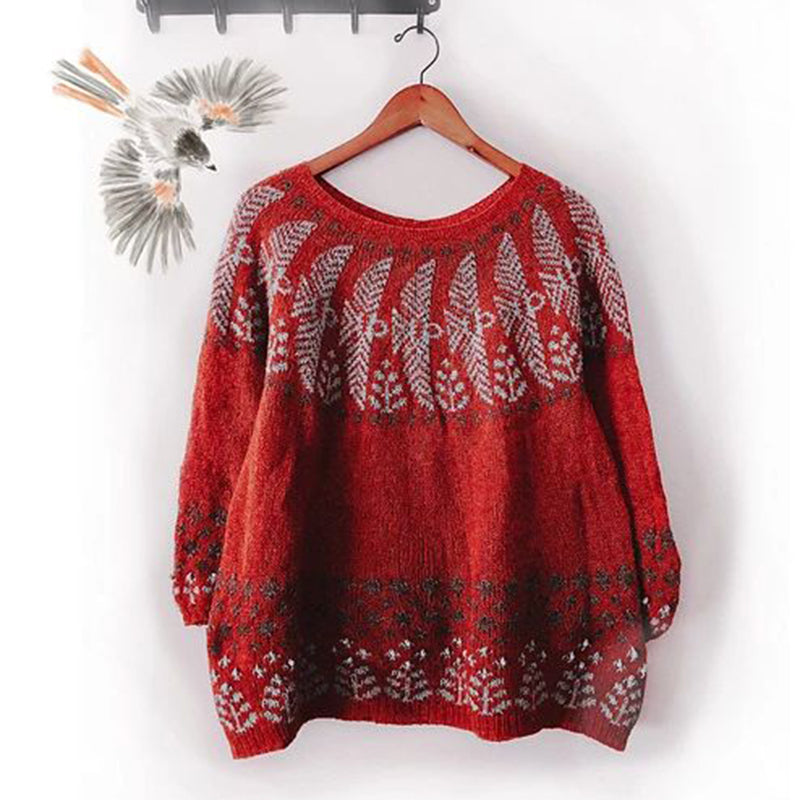 Vintage Jacquard Icelandic Knit Warmth Crew Neck Sweater Unisex elevenforest