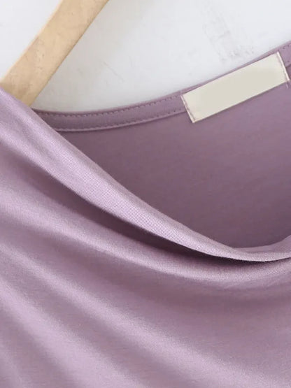 Short Sleeves Pleated Color Heaps Collar T-shirts Tops