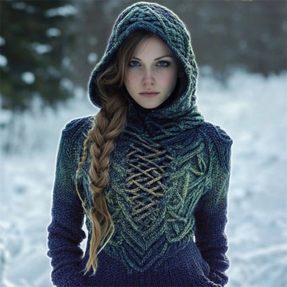 Vintage Celtic Forest Elf Gradient Cozy Hooded Sweater artswardrobe