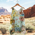 Vintage Flower Patchwork Art Linen Blend Tank Top elevenforest