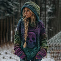 Women's Vintage Skull Gradient Art Knit Hooded Sweater elevenforest