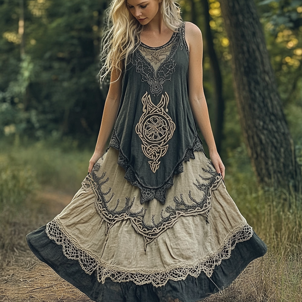 Womens Viking Celtic Knot Rune Art Linen Dress elevenforest