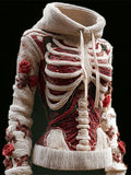Comstylish Halloween Skeleton & Floral Art Women's Hooded Sweater