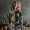 Halloween Pumpkin Face Art Cozy Knit Sweater elevenforest