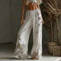 Women's Retro Floral Embroidery Art Casual Linen Pants elevenforest