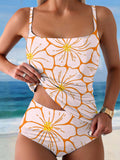 Women's Floral Print Summer Beach Halter Top And Triangle Briefs Tankini Set