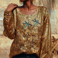 Vintage Dragonfly Floral Art Women's Round Neck Loose Glitter Top elevenforest