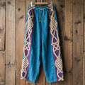 Women's Contrast Color Celtic Knot Lace Embroidery Art Comfort Casual Pants elevenforest