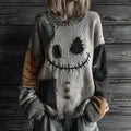 Halloween Spooky Face Contrast Stitched Cozy Knit Sweater elevenforest