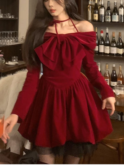 Y2k Velet Mini Dress A-line Princess Dress Mesh Ruffles Autumn Spring High Waist Lace Up Evening Party Vestidos New
