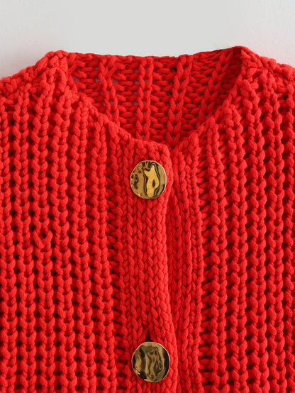 Large Buttons Color Knit Vest Cardigan