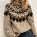 Vintage Geometric Contrast Jacquard Mid Neck Sweater elevenforest