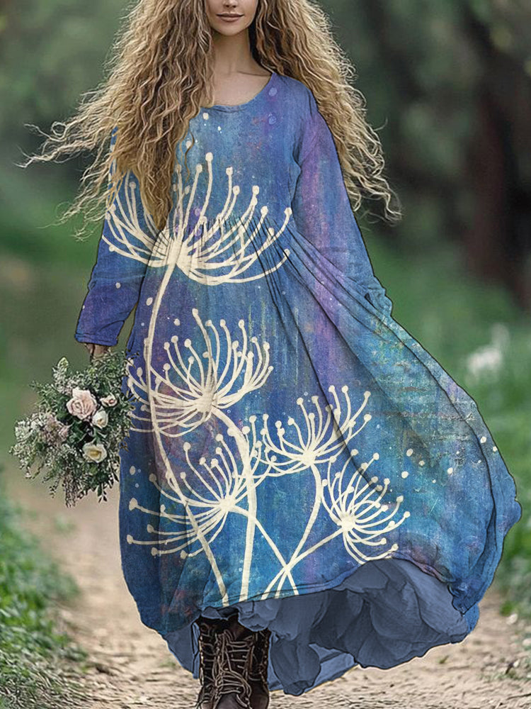 Dandelion Floral Pattern Women's Flowy Maxi Dress elevenforest