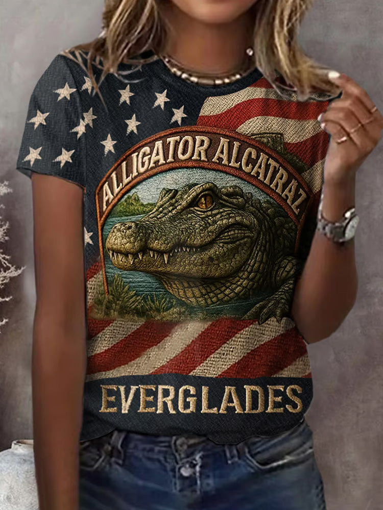 Comstylish Women's Retro Alligator Alcatraz Everglades Printed T-shirt