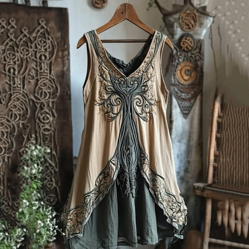 Viking Celtic Knot Patchwork Art Linen Tank Top elevenforest