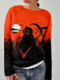 Vintage Halloween Pumpkin Ghost Art Cozy Sweater artswardrobe