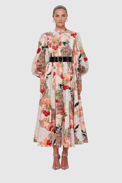 Printed Lantern Sleeve Midi Dress