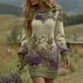 Classy Gradient Purple Lavender And Floral Art Cozy Knit Mini Sweater Dress elevenforest