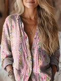 Women's Colorful Leaf Stripe Pattern Art Print Casual Long Sleeve Comf