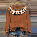 Halloween Pumpkin Cat Print Casual Knitted Pullover Sweater artswardrobe