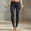 Vintage Cute Cat Face With Roses Art Embroidered Cozy Knit Leggings