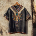 Ancient Egyptian Eye Of Horus Inspired V Neck Linen T Shirt elevenforest