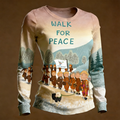 Comstylish Walk For Peace Slogan Pattern Design Casual Long-sleeve T-shirt