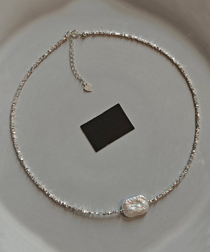 Silver Asymmetric Pearl Adjustable Two Piece Set Pendant Necklace