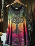 Vintage Viking Tree Of Life Embroidered Linen Tank Top elevenforest