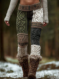 Women's Viking Style Celtic Knot Viking Symbol Multi-color Patchwork Leggings elevenforest