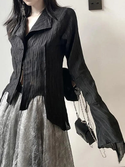 Gothic Black Shirt Yamamoto Style Dark Aesthetic Blouse Irregular Designer Clothes Emo Alt Clothes Grunge Tops Y2k