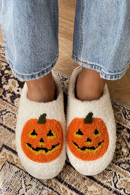 Spooky Pumpkin Print Plush Slippers