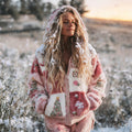 Women's Patchwork Floral Christmas Tree Print Plush Hoodie elevenforest