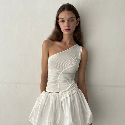 Cutenova ’s Summer Tank Tops One Off Shoulder Sleeveless Color Slim Fit Camisole Blouse T-shirts Aesthetic Clothes