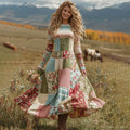 Women's Floral Patchwork Art Cozy Knit Maxi Sweater Dress elevenforest