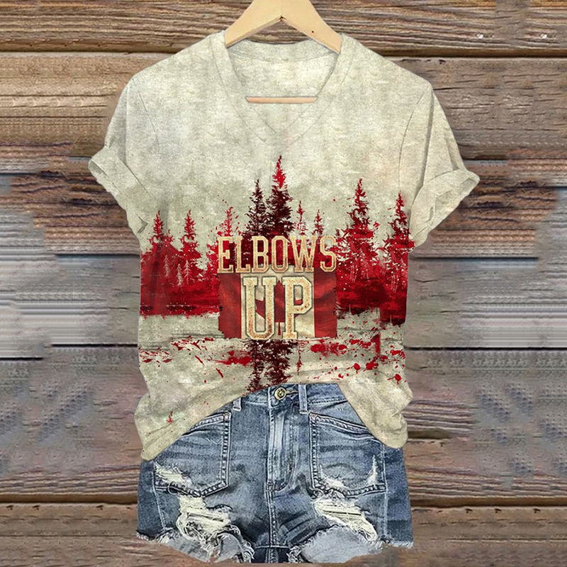 Comstylish Women’s Retro Canada Elbows Up Print V-neck T-shirt