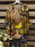 Women's Vintage Leopard Butterfly Pattern Round Neck Top