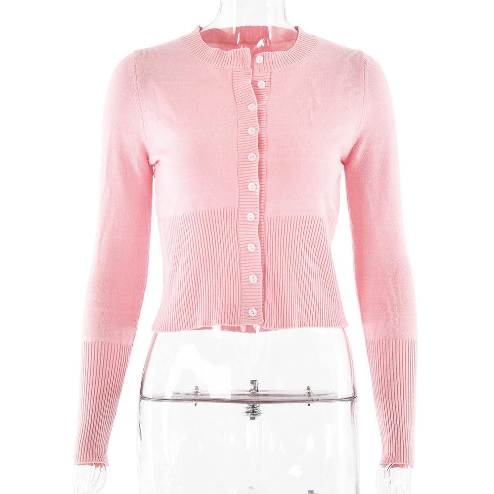 Winter Knitwear Trend Long Sleeve Slim Fit Round Neck Base Cardigan Top