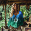 Retro Bohemian Resort  Gulf Of Mexico In Gradient Print Cotton And Linen Blend Loose Blouse elevenforest