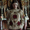 Women's Halloween Red Rose High Collar Sweater elevenforest