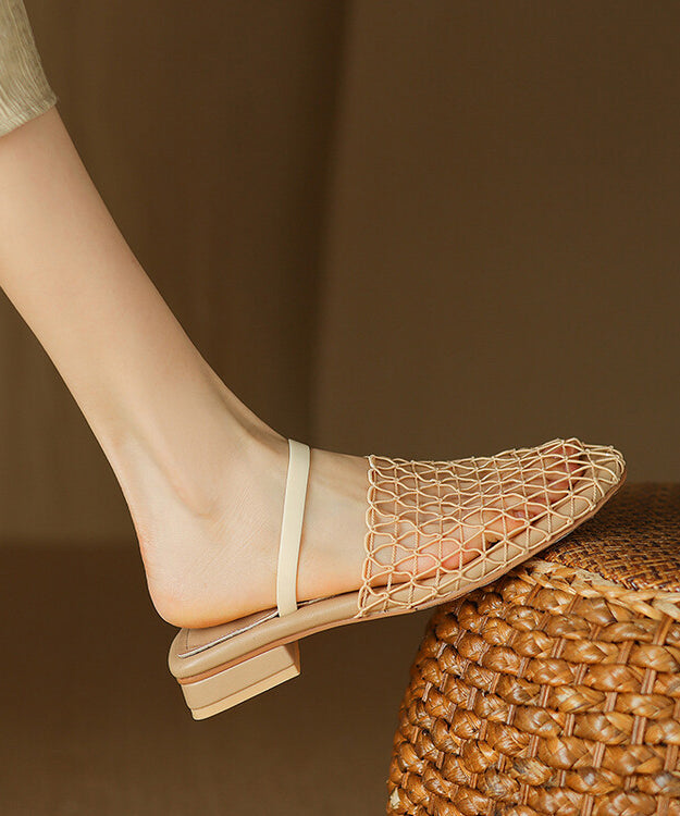 Stylish Apricot Hollow Out Splicing Slide Sandals Aa021