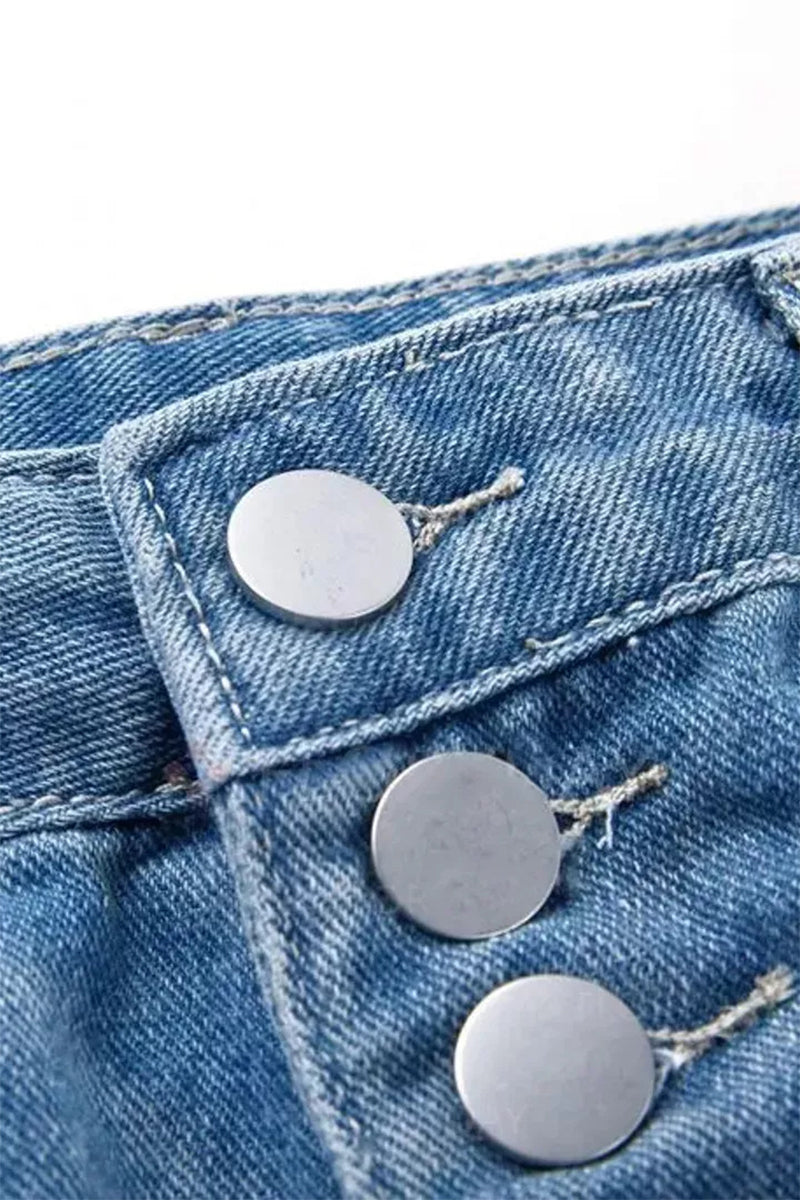 Street Ripped Buckle Low Waist Loose Denim Jeans(4 Colors)