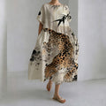 Comstylish Japanese Style Tiger Going Down The Mountain Leisure Round Neck Dress