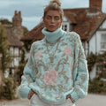 Women's Halloween Skull And Roses Pattern Warm And Comfortable Turtleneck Sweater elevenforest